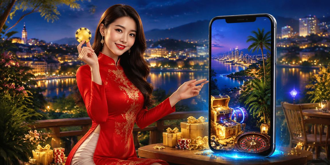 Người dùng trải nghiệm casino di động tại Đà Lạt với trang phục áo dài truyền thống