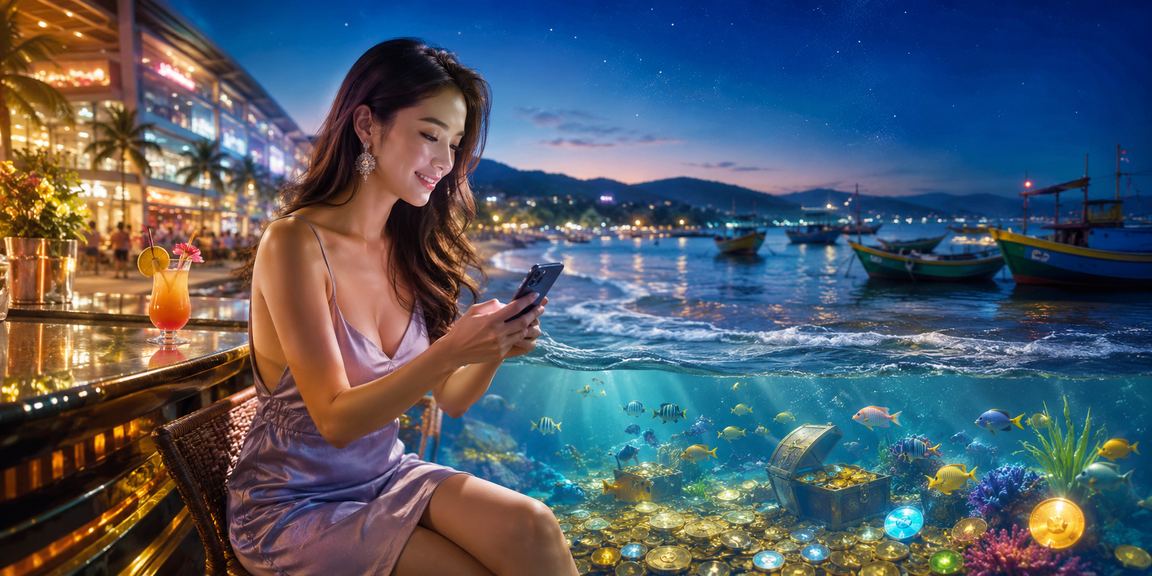 Người dùng ngồi trên bãi biển Mũi Né sử dụng điện thoại để xem kèo và đặt cược trực tuyến