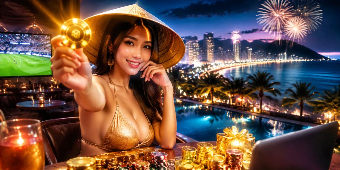 Người chơi tại Nha Trang đội nón lá xem kèo cá cược trên điện thoại bên bờ biển
